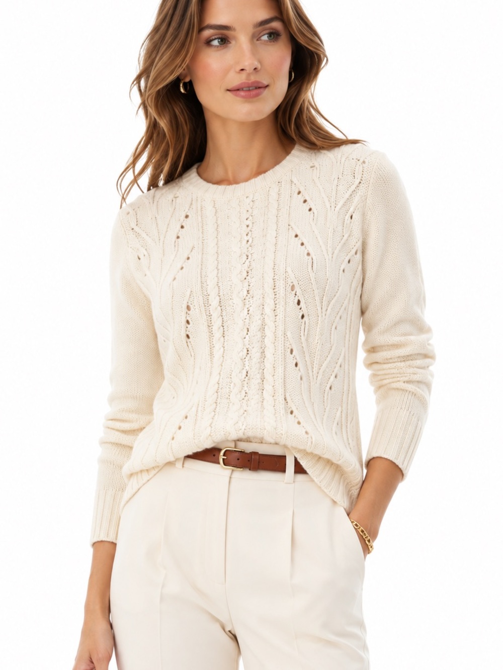 J.Crew Cable Knit Lambswool Blend Cable Knit Sweater Cream Ivory Size Small
